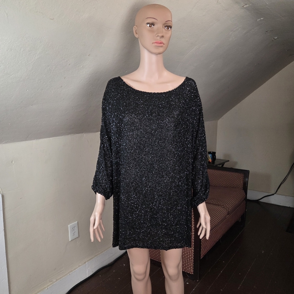 Nwt Naeem Khan Timeless Black Beaded Tunic Top Xl Side Zippers Evening Party